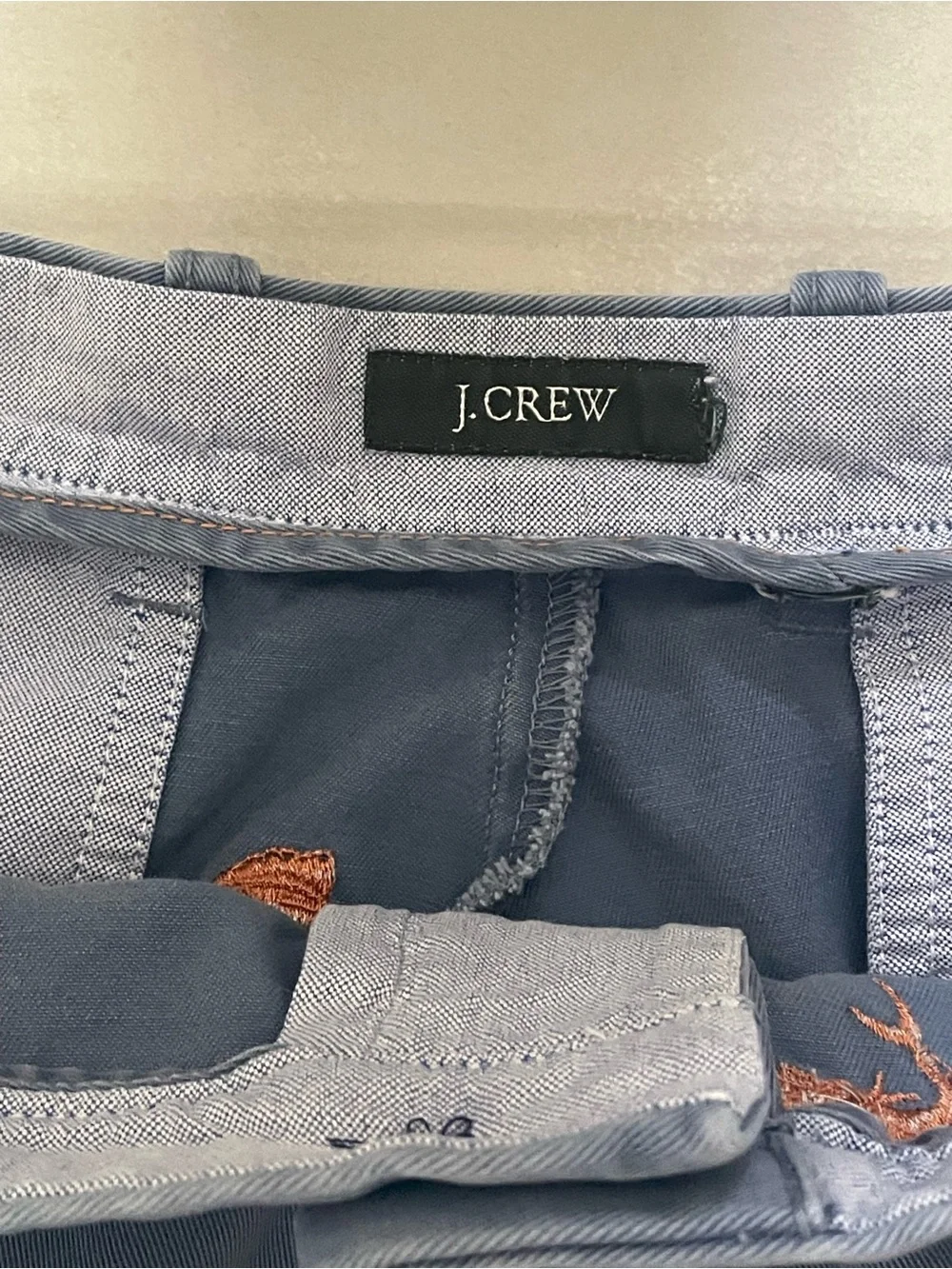 J.Crew Mens Blue Chino Shorts Embroidered Marlin Fish Size 34 Preppy 8